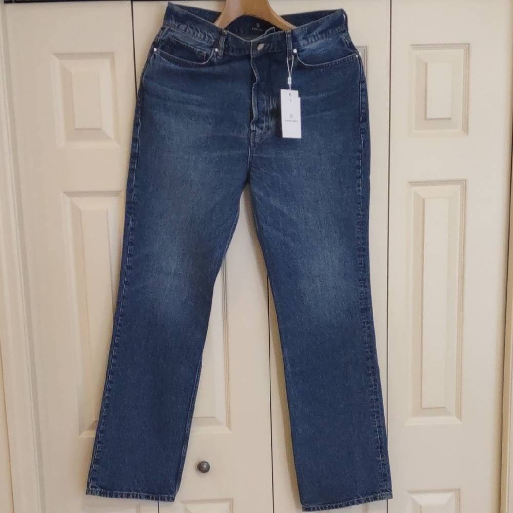 Anine Bing Denim High Rise Relaxed Straight Leg Jean